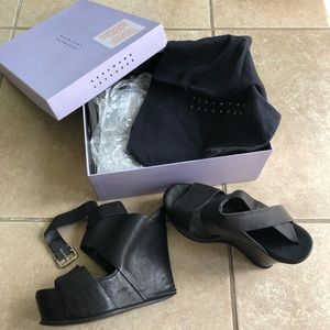Vera Wang Lavender Two-Band Leather Wedges